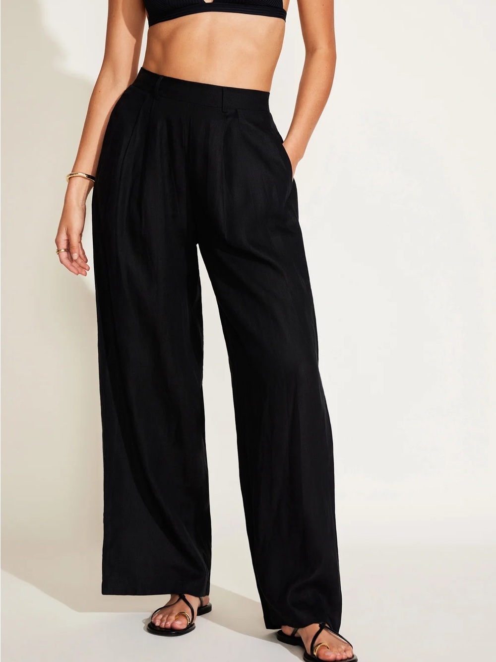 Vitamin A Black Wide-Leg High-Rise Pants